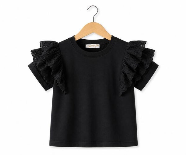 T-Shirt dubbele ruffle Zwart 🖤