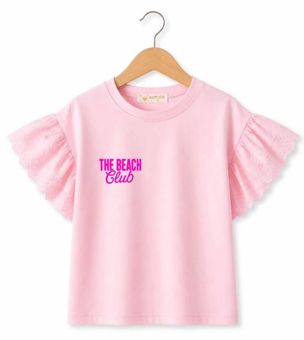 T-Shirt Ruffle The beach club Roze🩷