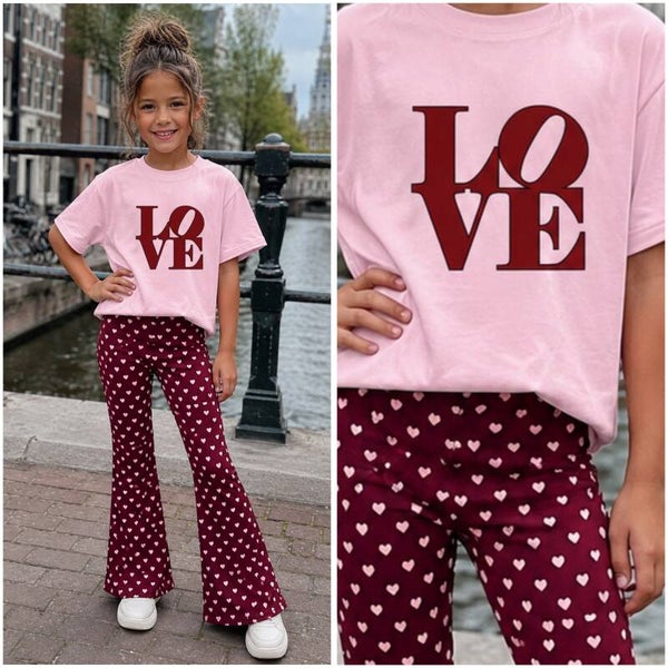 T-Shirt love licht roze/bordeaux ( voor print )