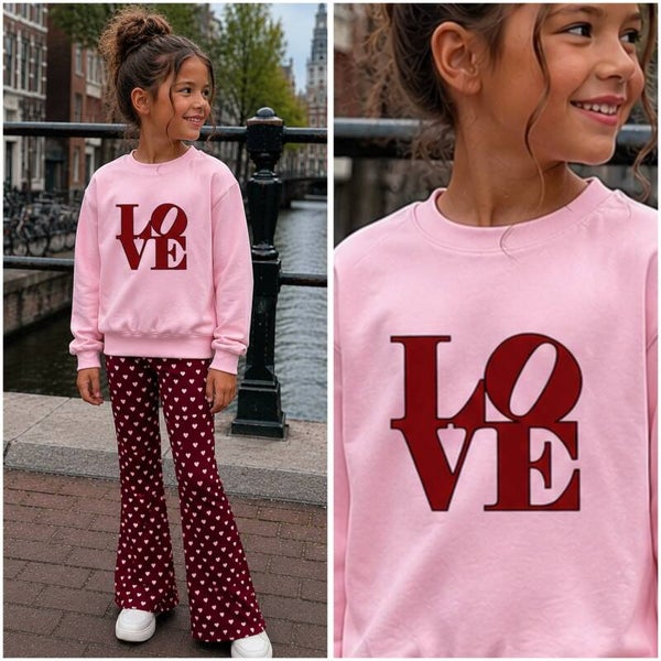 Sweater love licht roze/bordeaux ( Voor print )