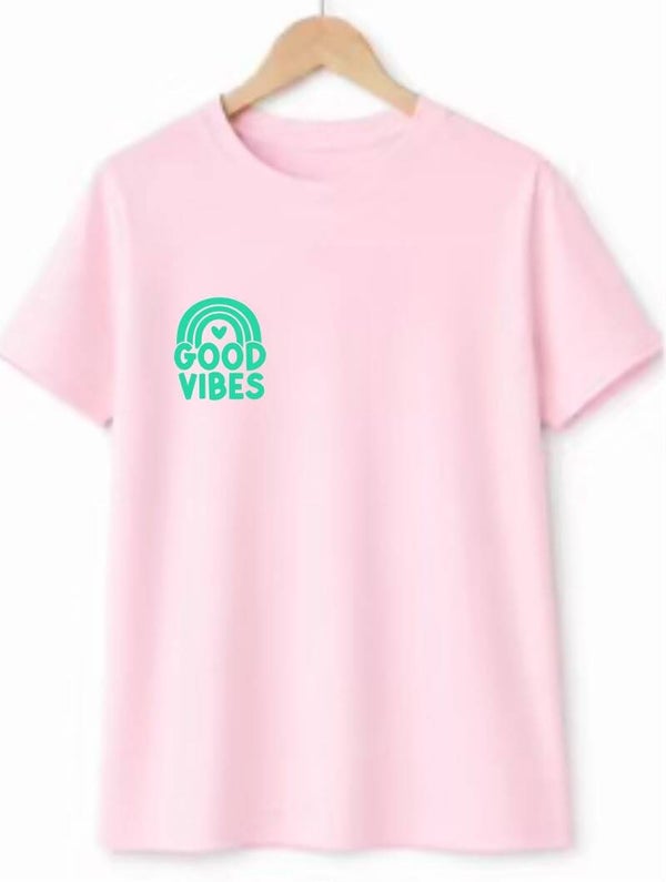 T-Shirt GOOD VIBES licht roze/groen