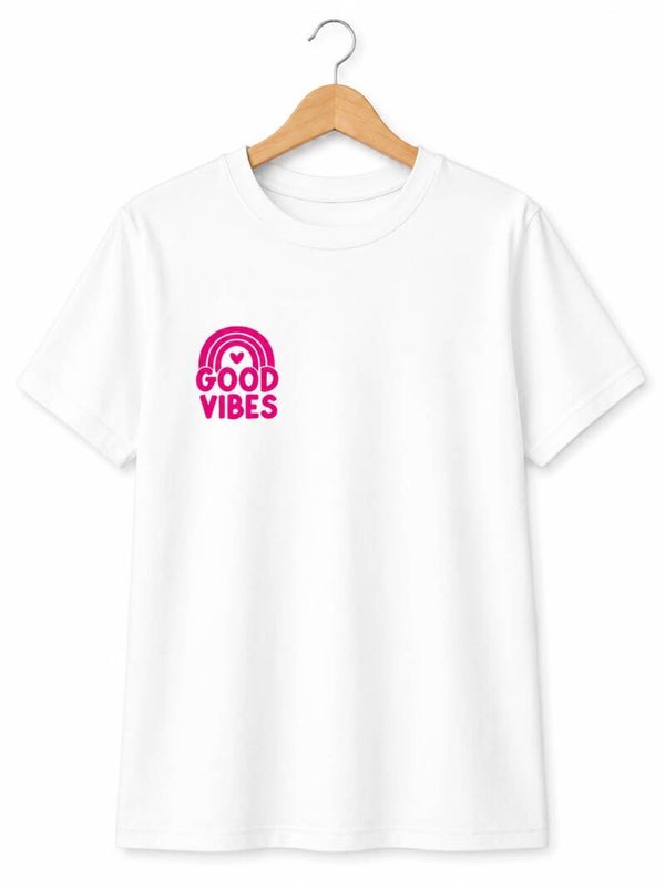 T-Shirt GOOD VIBES Wit/Roze