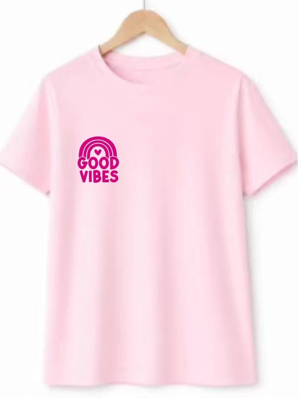 T-Shirt GOOD VIBES Licht roze/roze