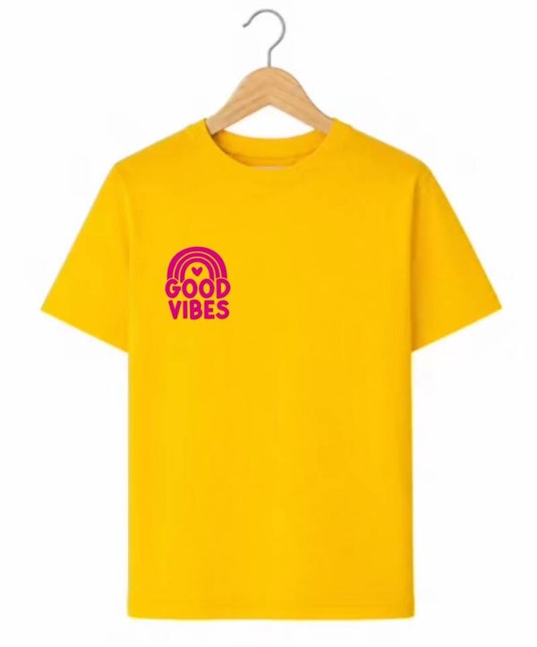 T-Shirt GOOD VIBES Geel/Roze