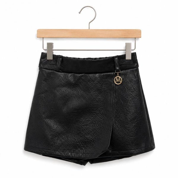 Letherlook skort (Zwart )
