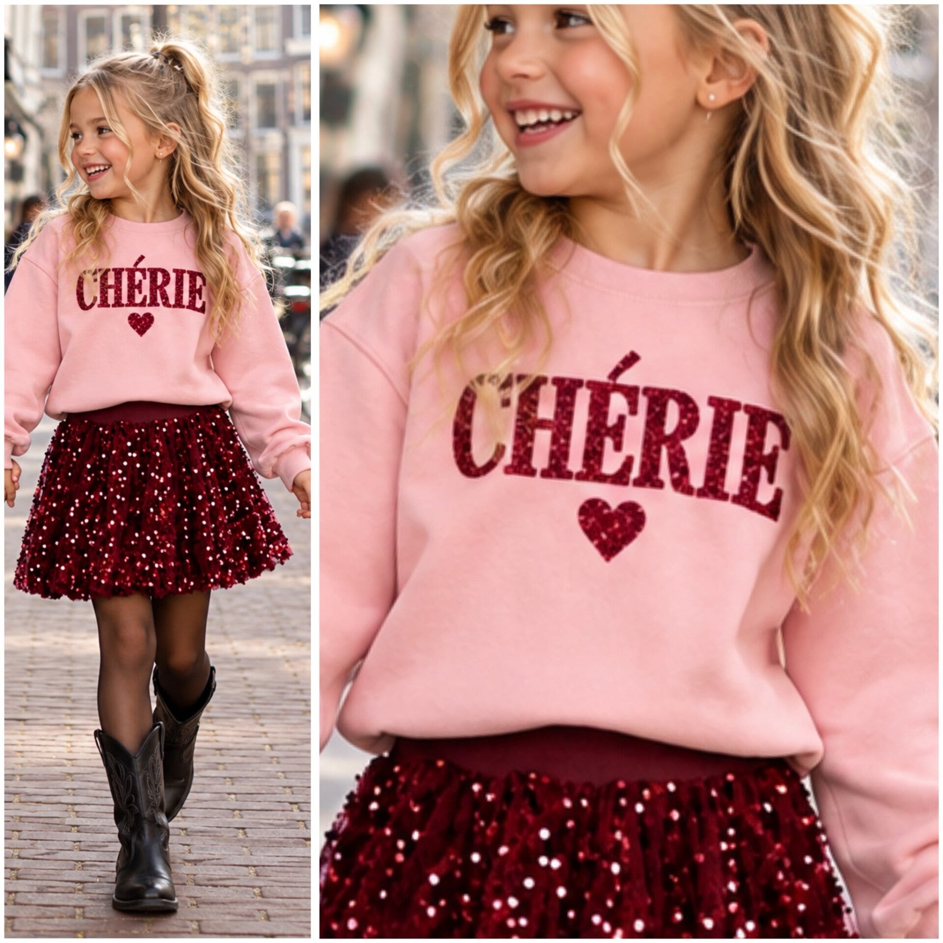 Sweater CHERIE (lichtroze/glitterbordeaux)