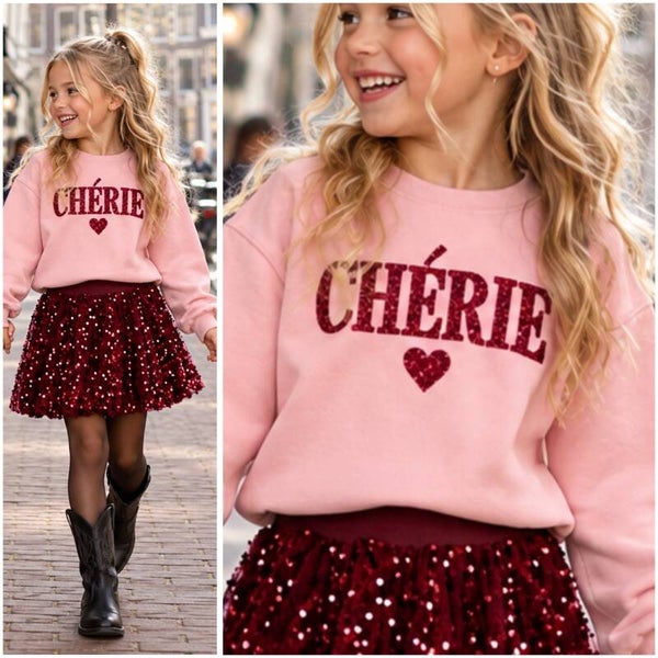 Sweater CHERIE (lichtroze/glitterbordeaux)
