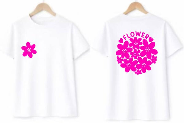 T-shirt NEON Flower Wit/Roze (Verzenddatum 29Juni)