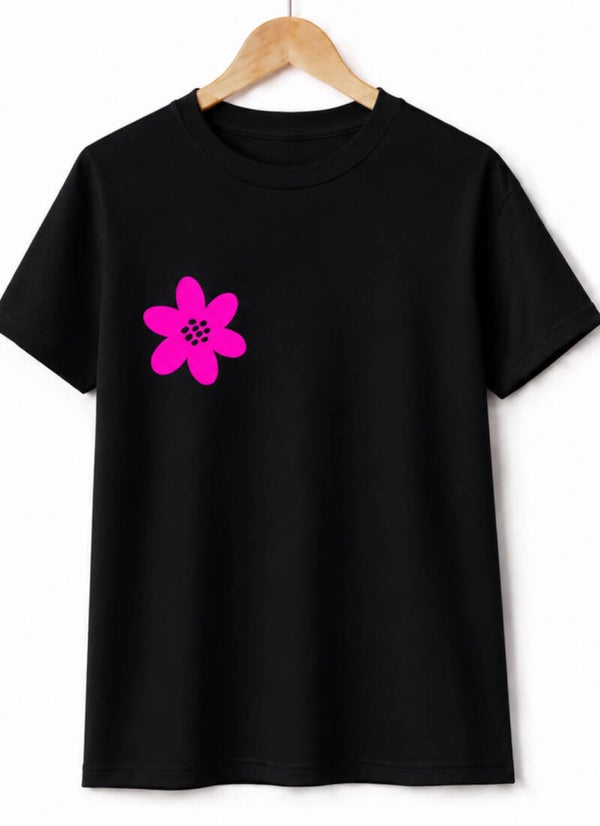 T-shirt NEON Bloem Zwart/Roze (Verzenddatum 29Juni)