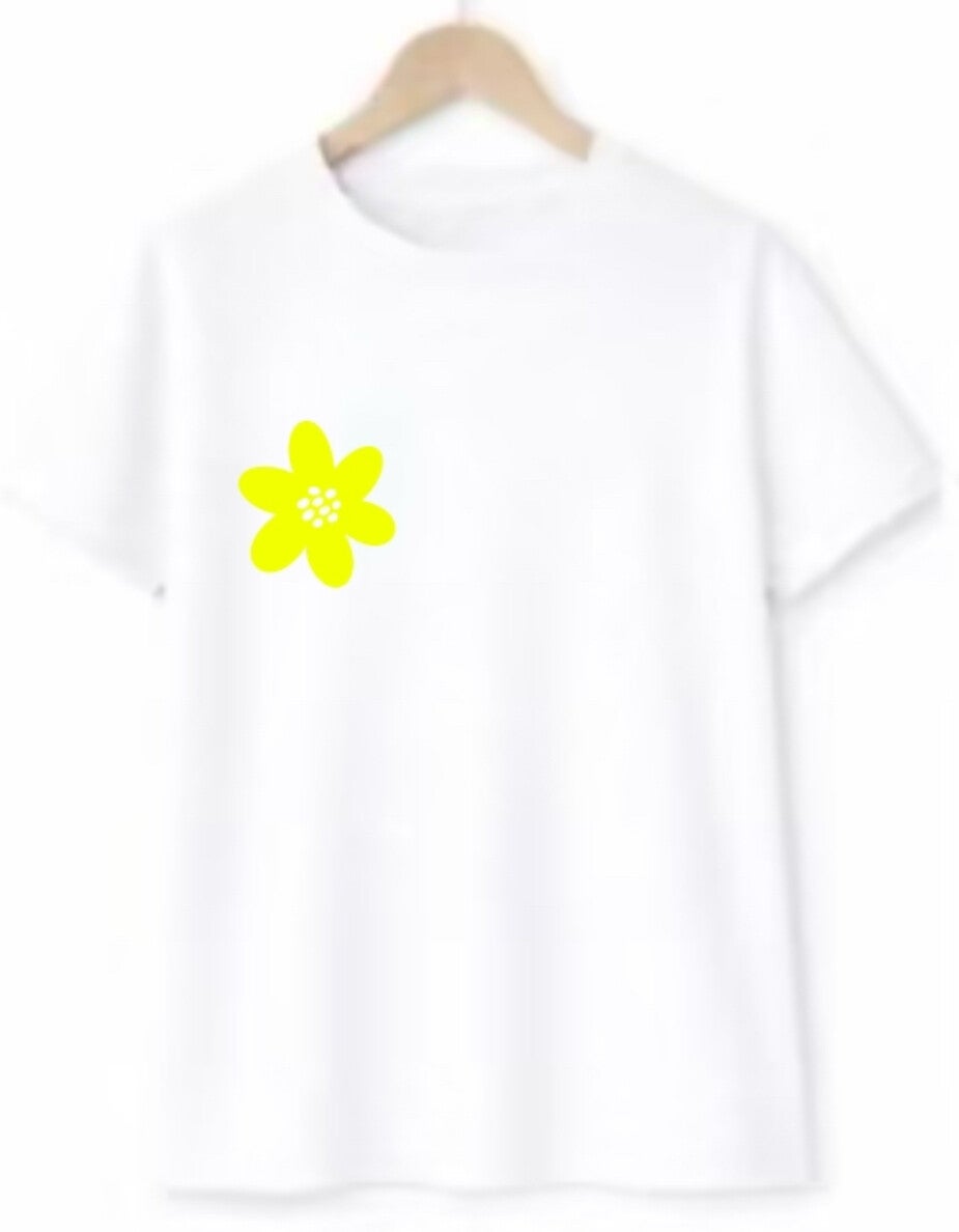 T-shirt NEON Bloem Wit/geel (Verzenddatum 29Juni)