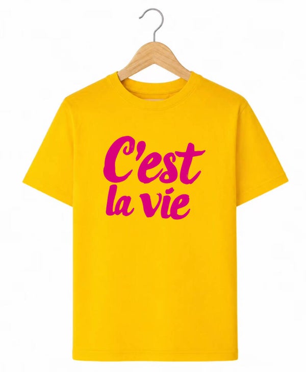 T-shirt C’est La Vie (geel/passion pink)