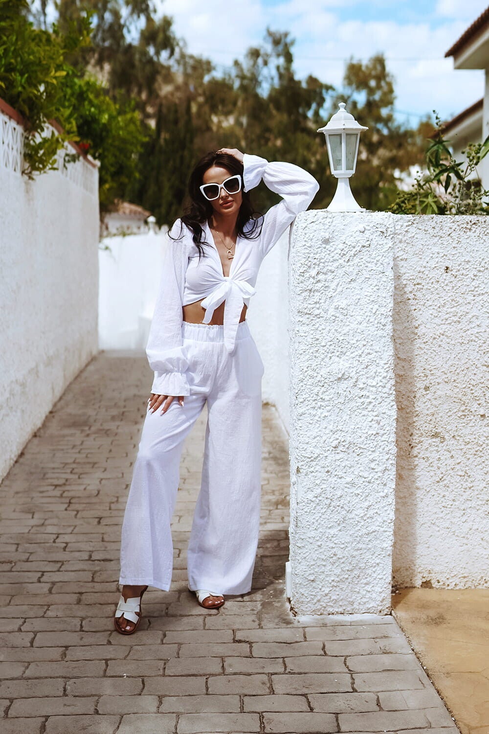 Komplet spodnie i top Catalonia biały