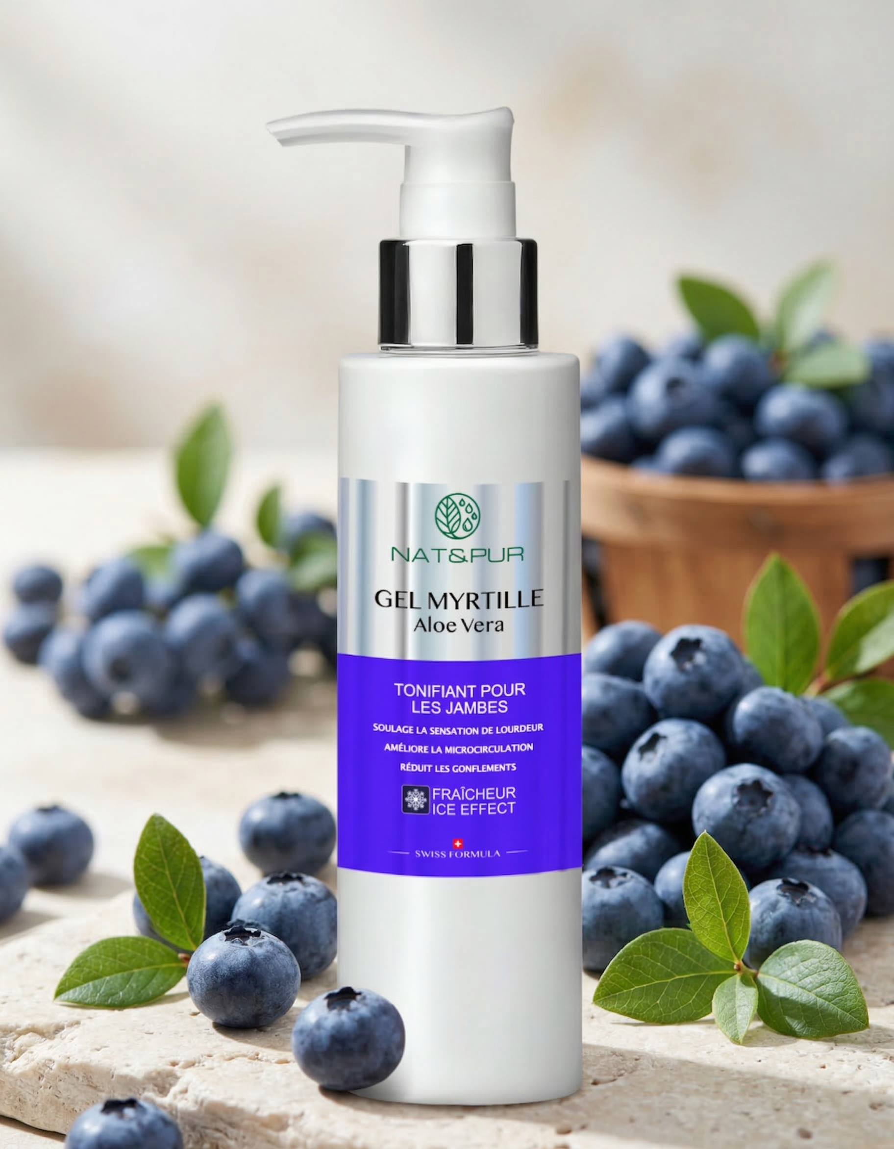 Gel jambes légères Myrtille & Aloe Véra – Effet Fraîcheur & Décongestionnant