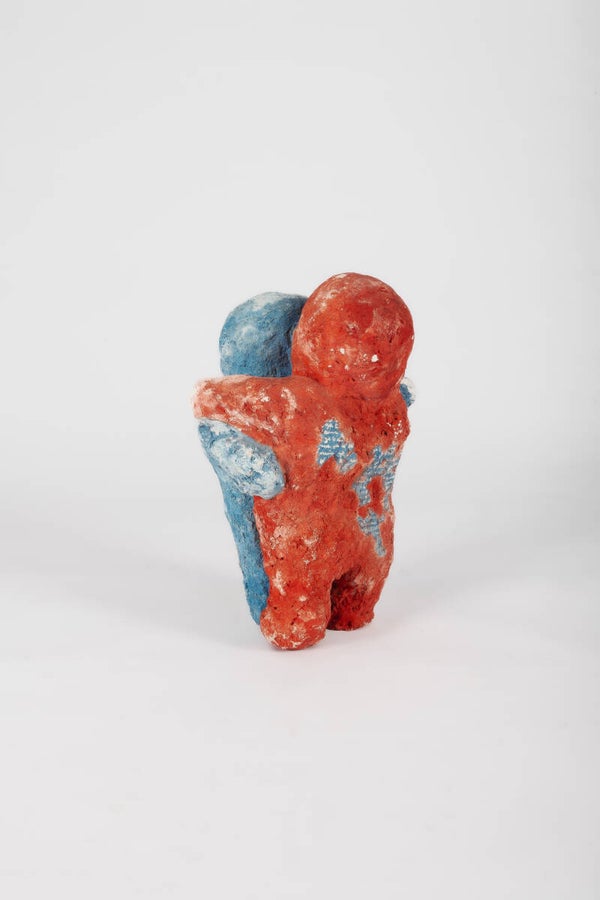 Titi Parant (FR 1947): couple statue in painted plaster "Horloge de l'amour"