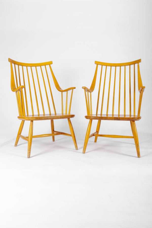 A pair of Lena Larsson Grandessa swedish spindle back chairs by Nesto