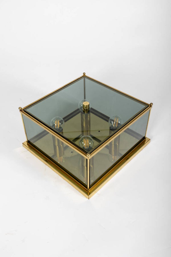 Hollywood Regency ceiling lamp glass/brass