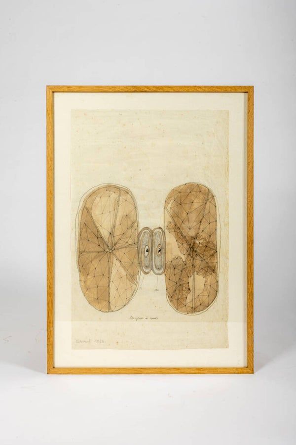 Jean-Luc Parant (1944-2022): Drawing/watercoluour "Les yeux à 2 roues"