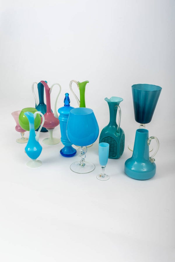 Impressive lot (12) of mid-century italian opaline vases