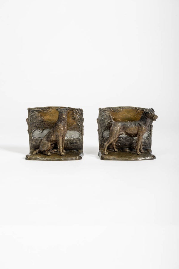 Bronze dog (terrier) bookends by Heinrich Hirschler (1863-1925)