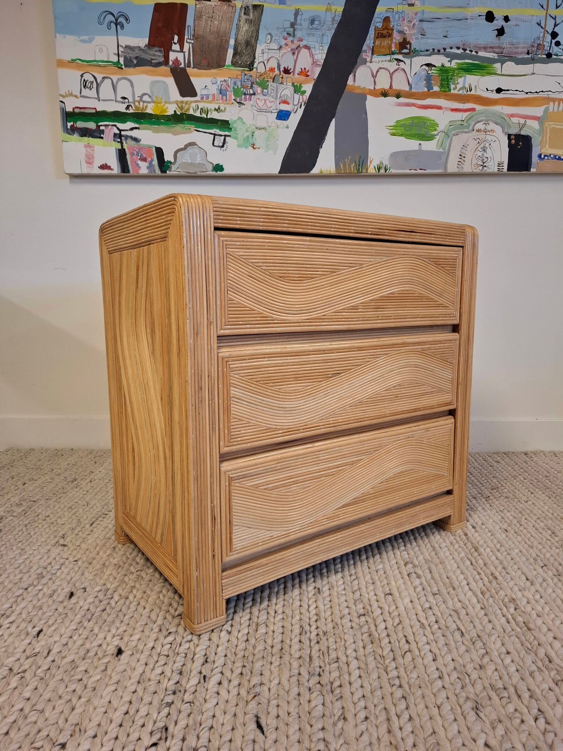 Papercord ratan boho-style drawer cabinet