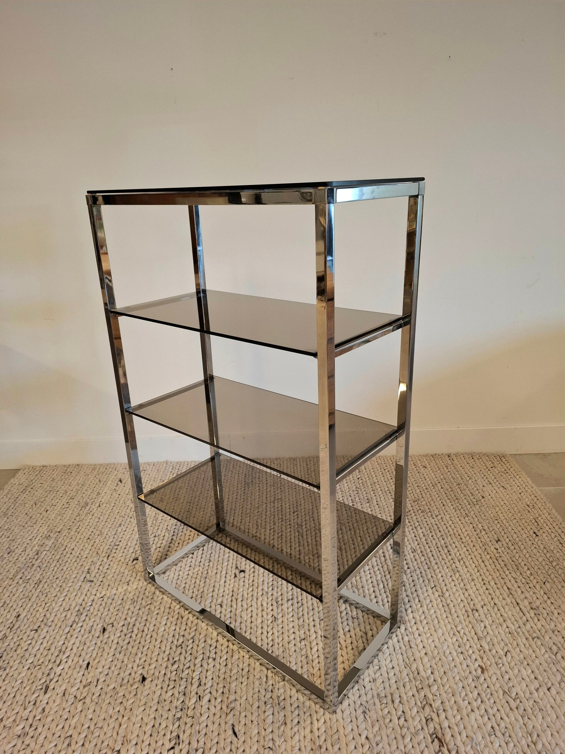 Mid-Century glass and chrome shelving unit
