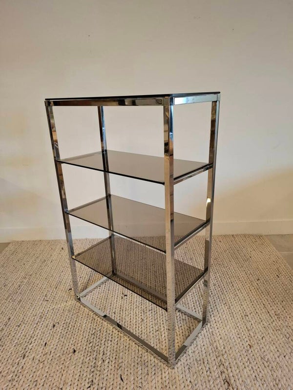 Mid-Century glass and chrome shelving unit