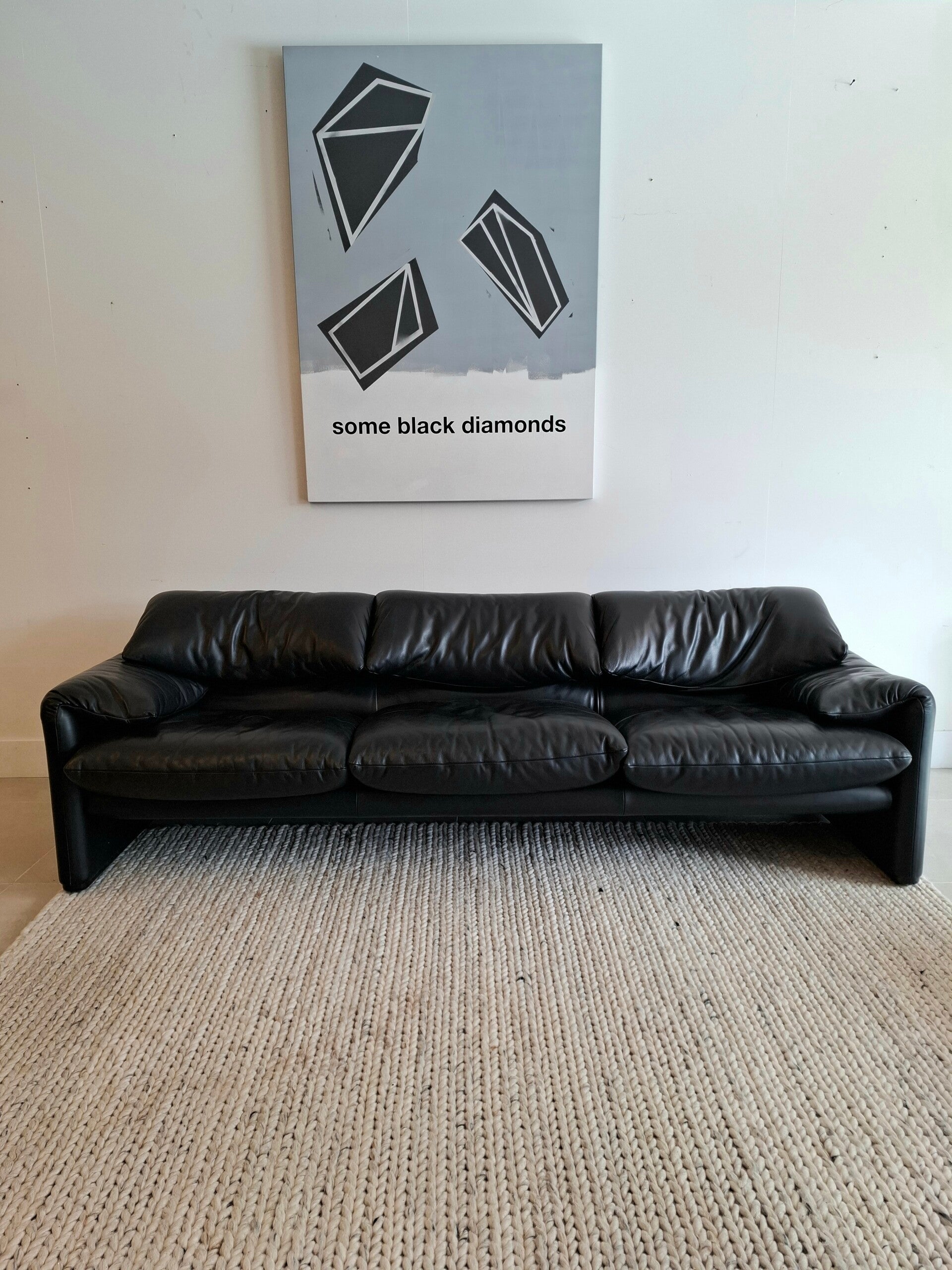 Cassina Maralunga black leather sofa