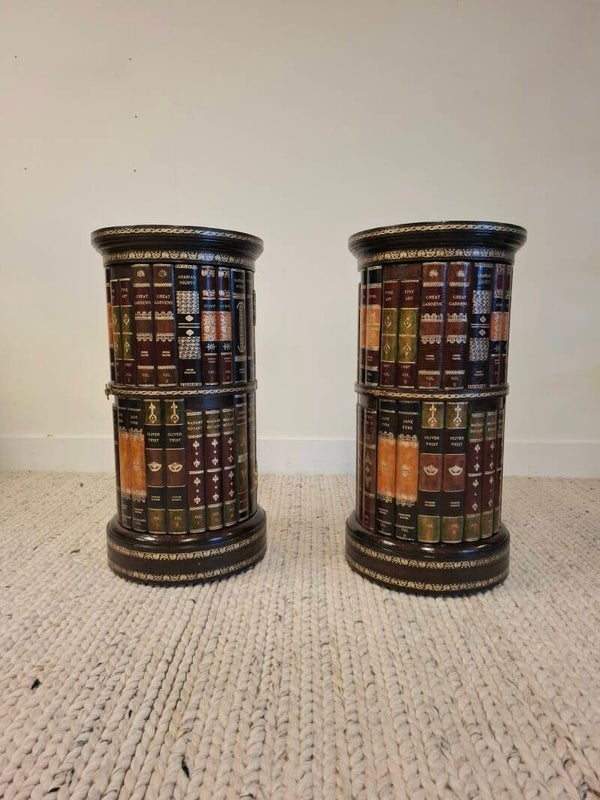 Maitland-Smith: a pair of "trompe-l'oeil" leather book nightstands