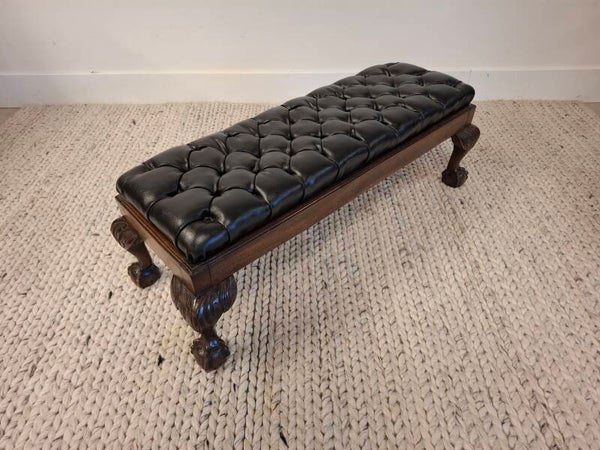 Chesterfield Chippendale mahogany leather footstool