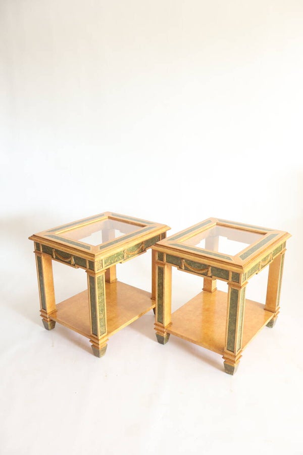 A pair of Italian neo-classical side tables in wood/faux marble