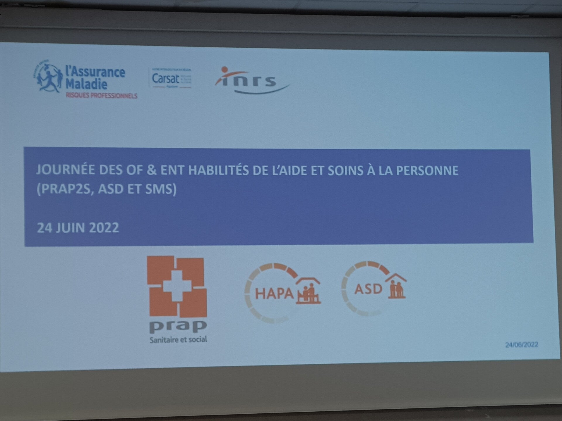 Écran de présentation d'une journée de rencontre CARSAT et organismes de formation (OF)