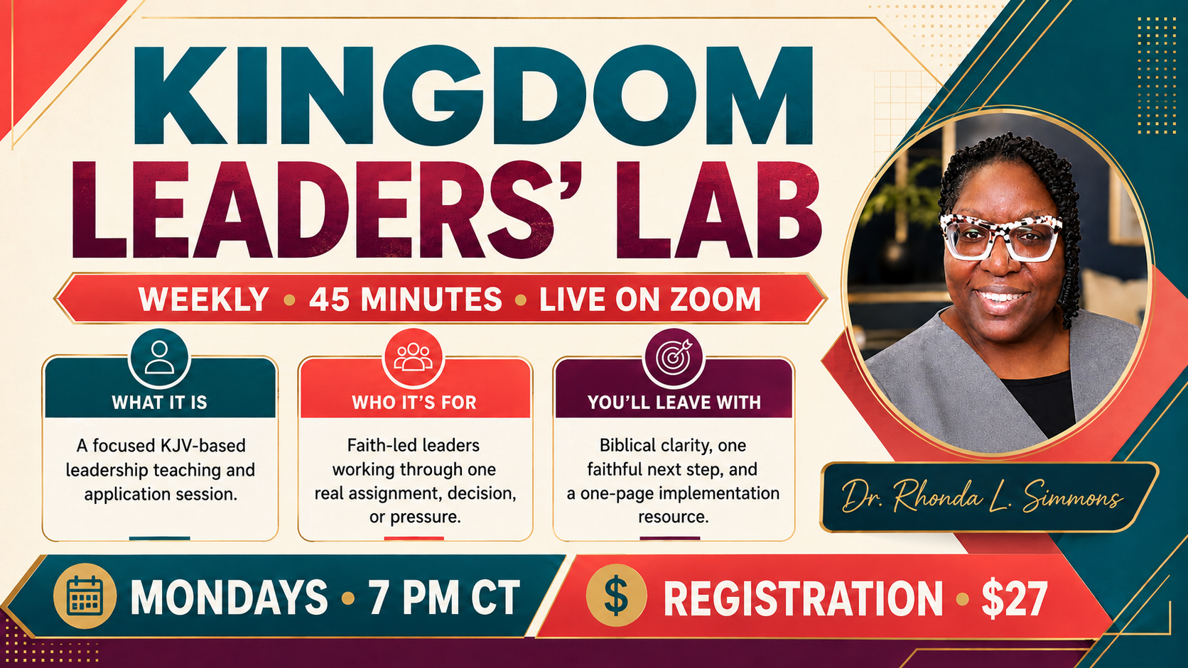 Kingdom Leaders’ Lab: weekly 45-minute Zoom session for faith-led leaders.