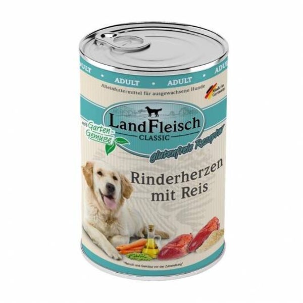 Landfleisch Dog Classic Rinderherzen mit Reis & Gartengemüse 400g