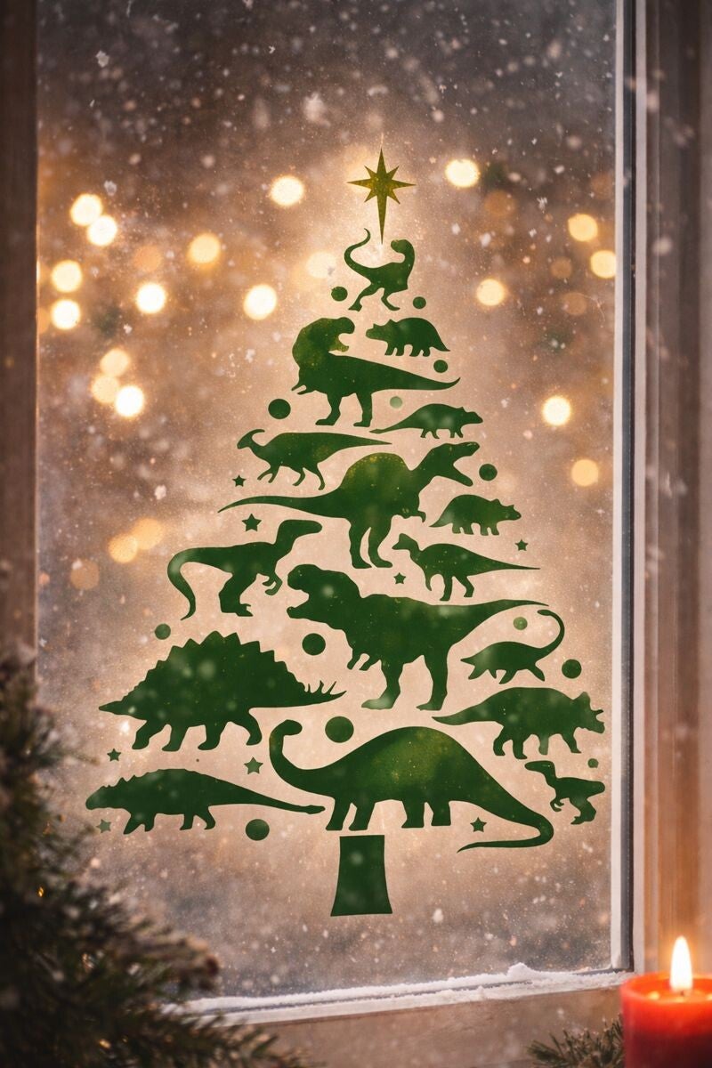 Kerst | Raamsticker Dino Kerstboom