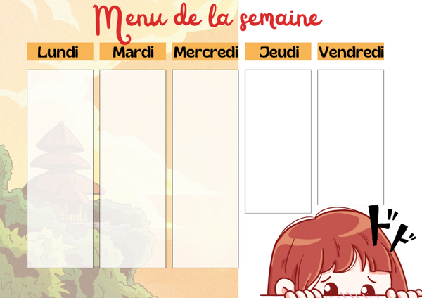 Templates menu de la semaine manga