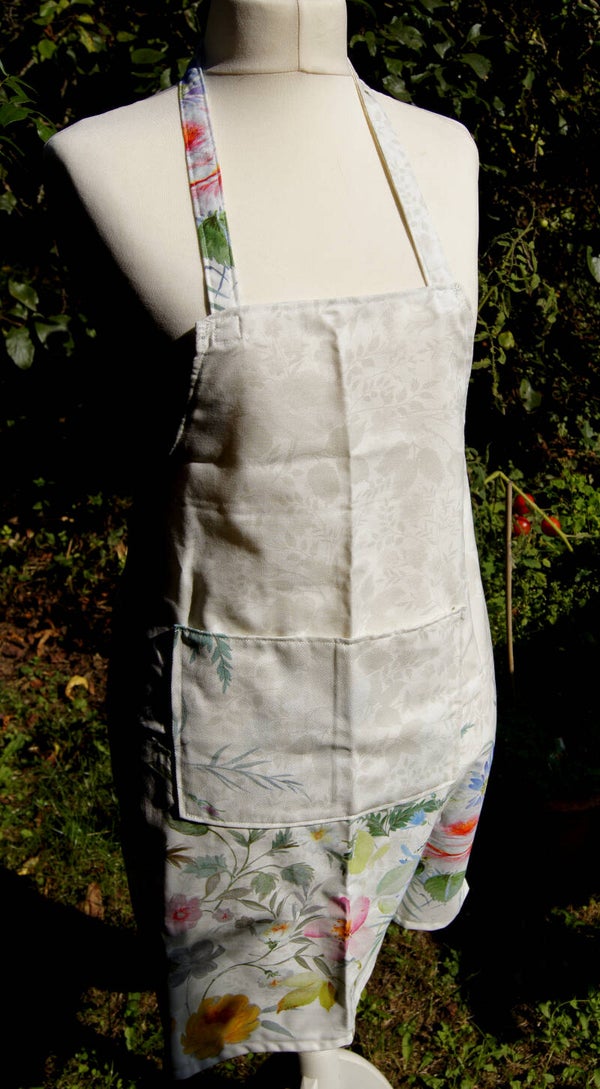 Tablier de Cuisine Fleuri en Coton Épais avec Poche - Cousu Main & Taille Unique