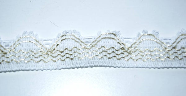 Dentelle blanche et dorée  5 m x 2 cm