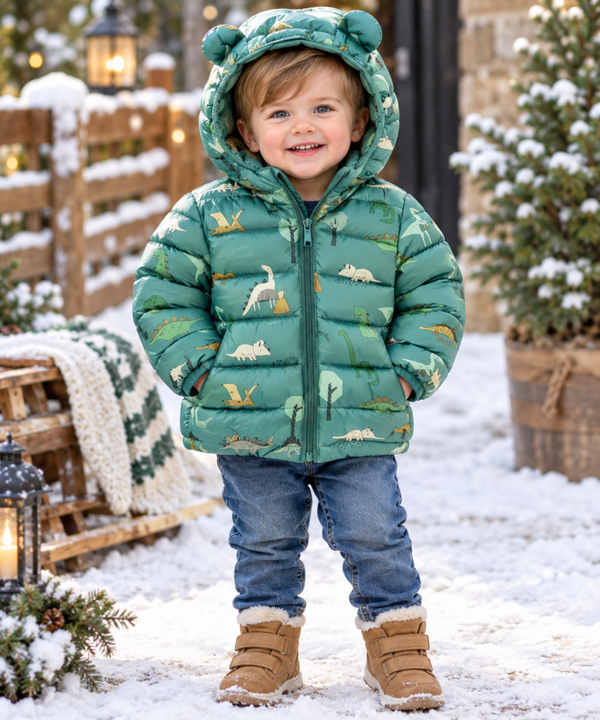 Cartoon Print Ear Puff Winter Jacket