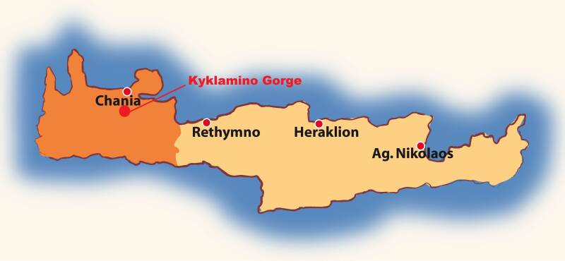 Lage der Kyklamino Schlucht -  Chania - Kreta