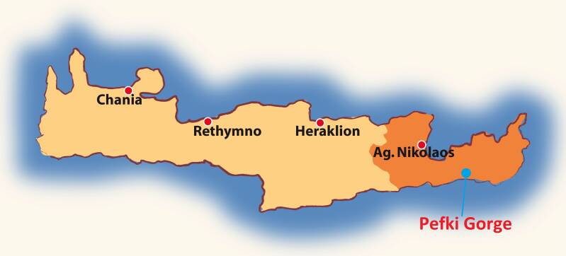 Lage der Pefki Sclucht auf Kreta