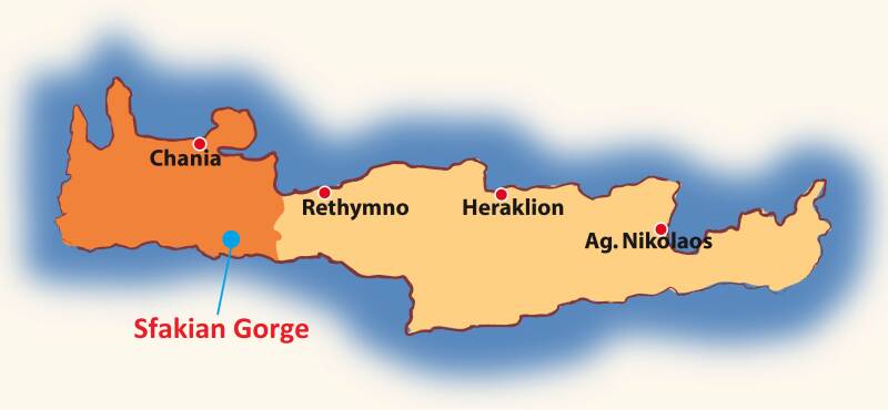 Lage der Sfakiano Schlucht auf Kreta