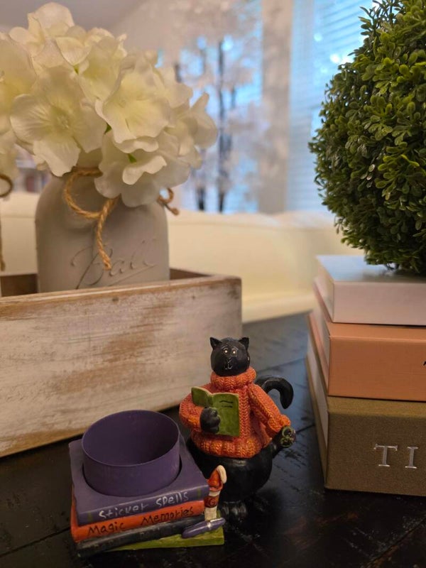 Vintage Joann Spooky Hollow Witch Crafty Black Cat Candle Holder – Halloween Decor