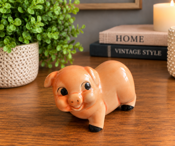 Vintage Pink Ceramic Pig Figurine