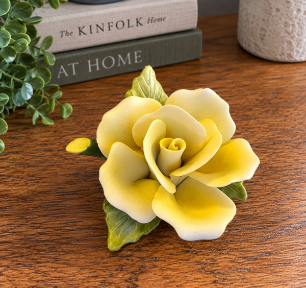 Yellow Ceramic Rose Flower Figurine