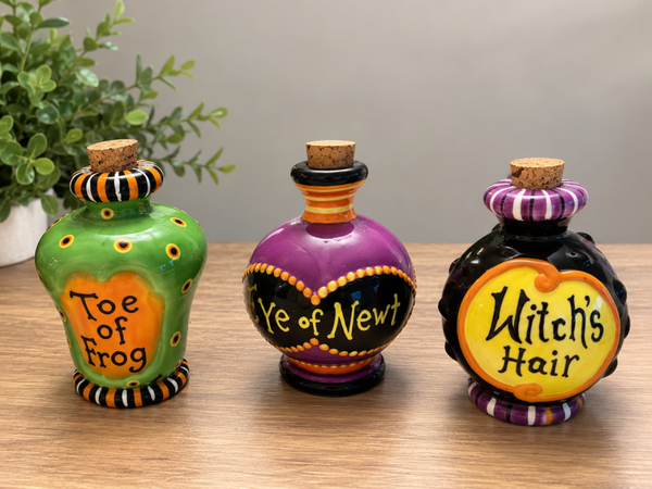 Set of 3 Halloween Ceramic Potion Bottles
