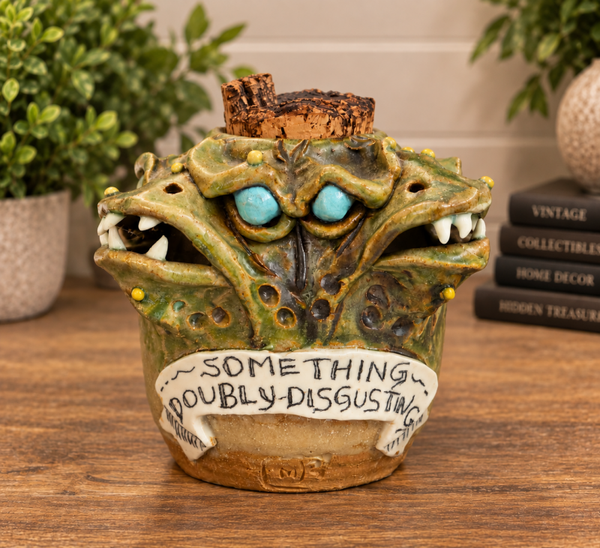 Vintage Handcrafted Ceramic Monster Face Jug