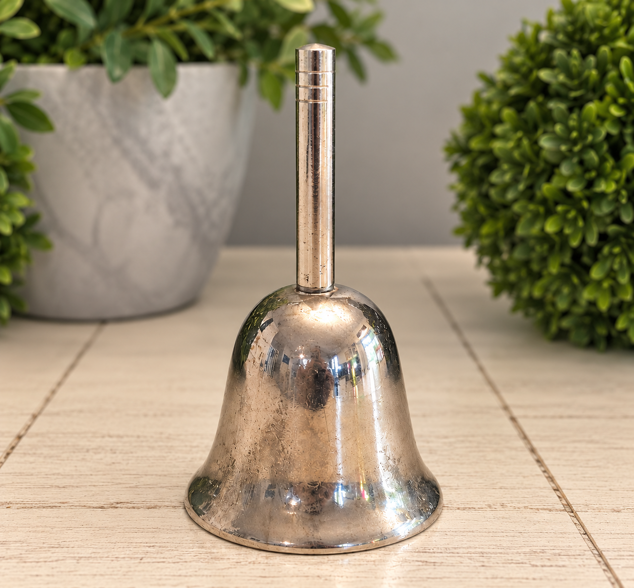Vintage-Style Silver Hand Bell with Aged Patina