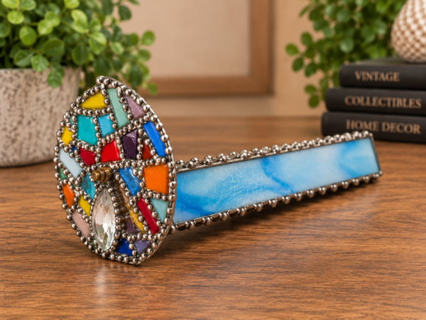 Stained Glass Kaleidoscope with Rotating Multicolor Wheel – Blue Art Glass