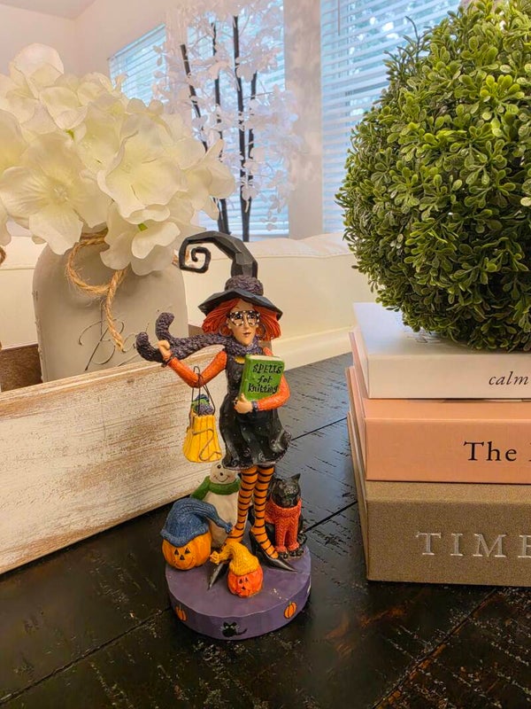 Vintage Joann Spooky Hollow Witch Crafty Figurine – Standing Witch with Shopping Bag