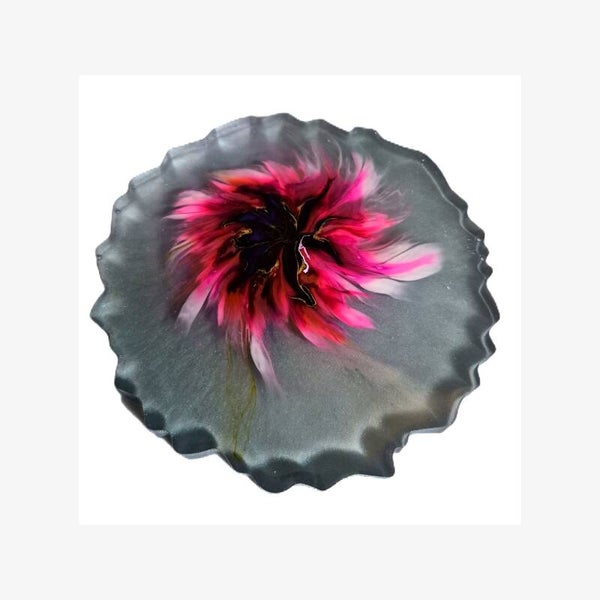 Black & Crimson Bloom Resin Tray | Hand-Poured Decorative Catch-All Tray | Coffee Coaster Tray | Jewelry Dish | Bold Home Decor